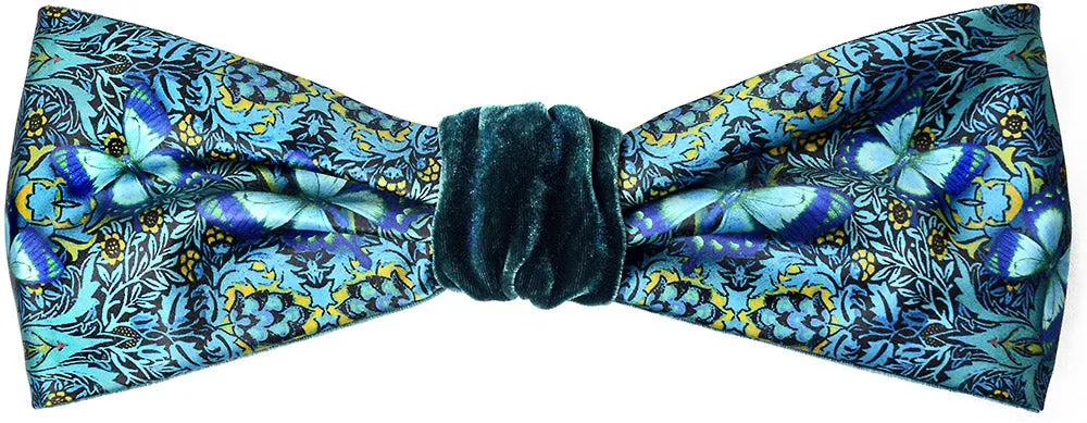 Blue Butterflies. Printed satin & silk-velvet headband - TEAL version