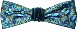 Blue Butterflies. Printed satin & silk-velvet headband - TEAL version